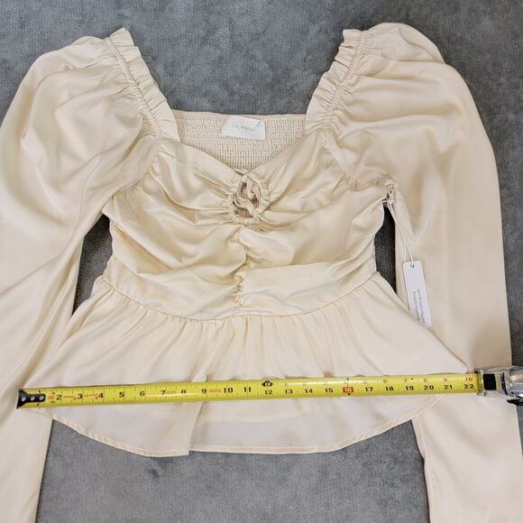 Six/Fifty Blouse Large Satin Peplum Puff Sleeve Coquette - Picture 4 of 7